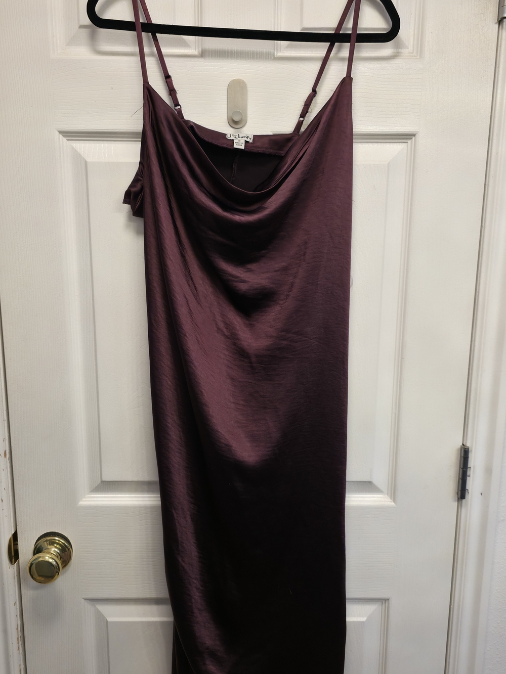 Womens Satin Cowl Neck Slip Dress in Plum